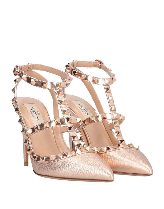 Valentino Rose Gold Leather Rock Stud Pumps Size 37