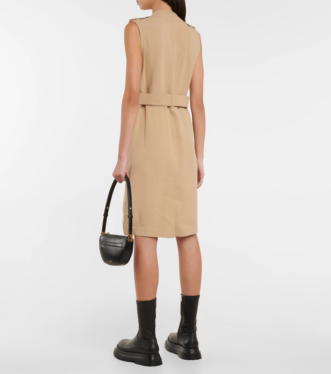 Burberry Sleeveless Viscose V-neck Trench Dress In Beige