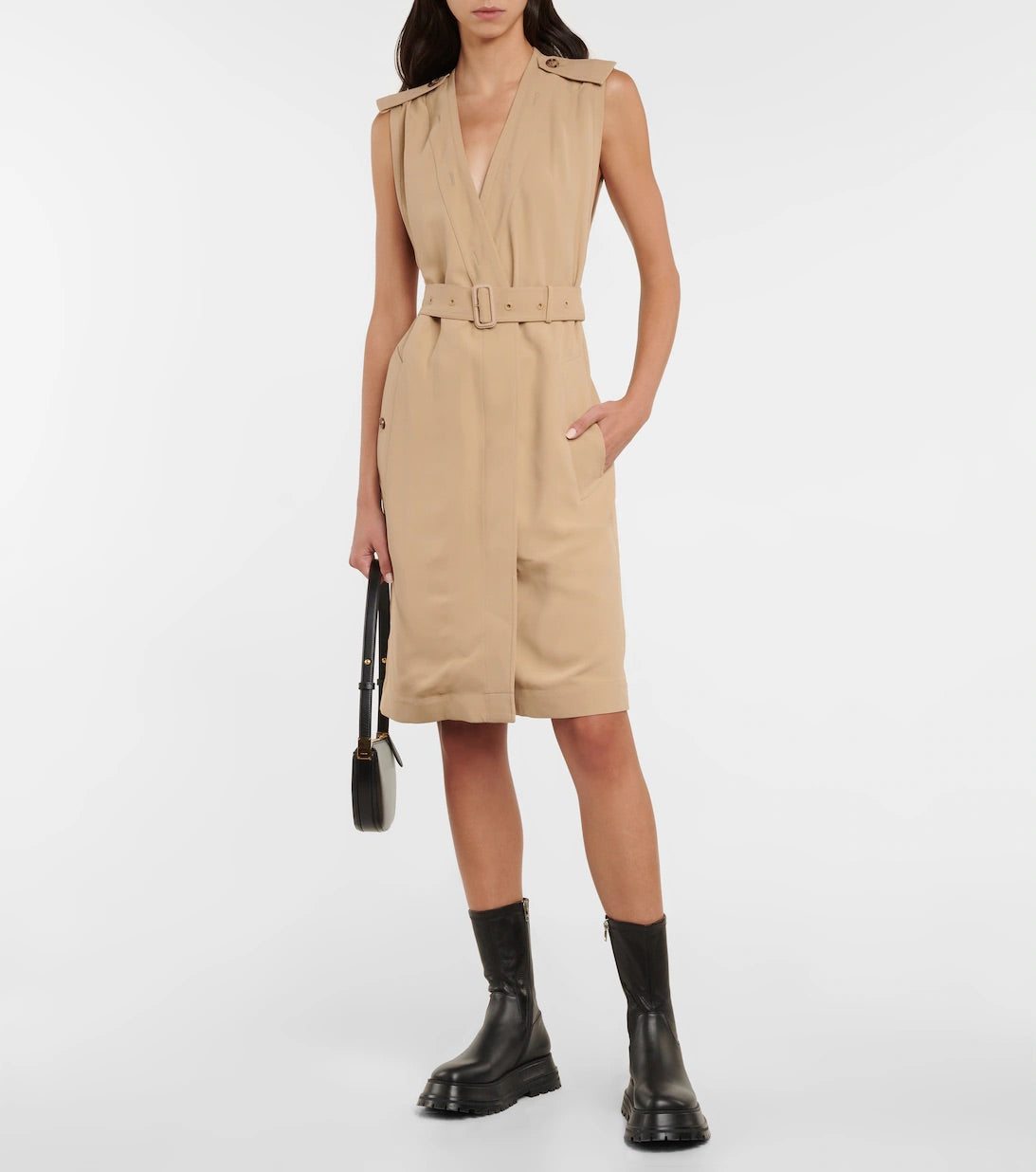 Burberry Sleeveless Viscose V-neck Trench Dress In Beige