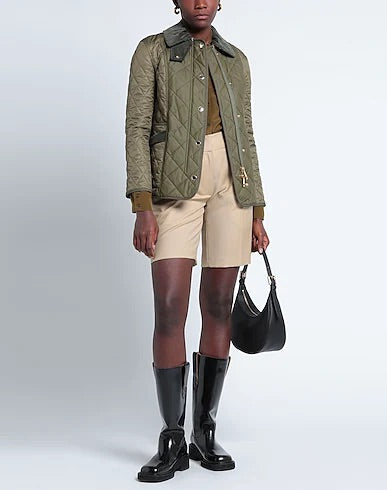 Burberry Khaki Quilted Corduroy Collar Diamond Jacket In Green