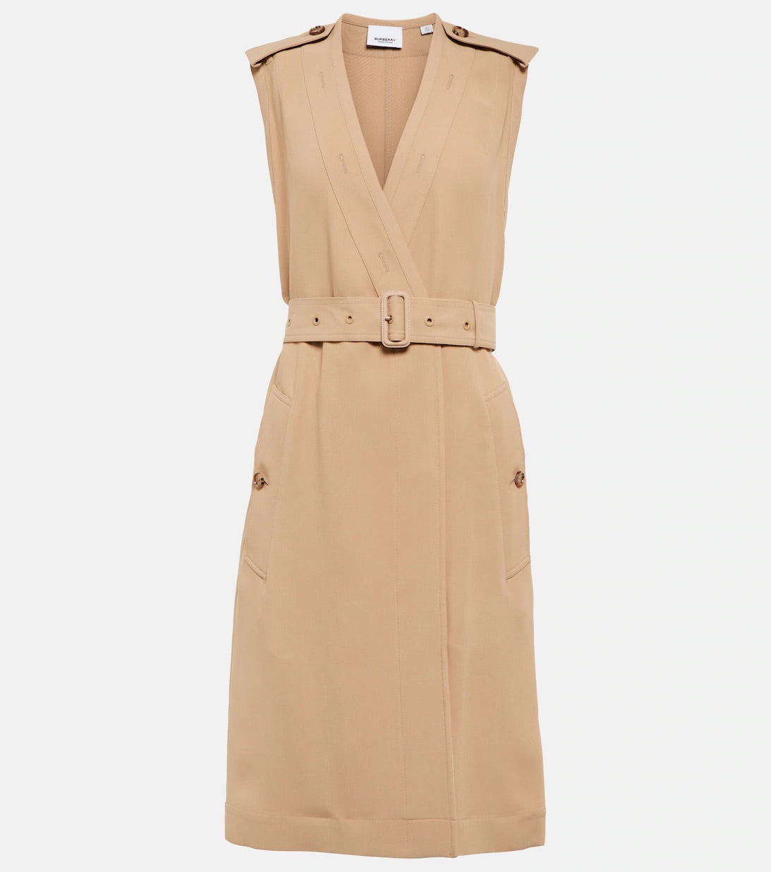 Burberry Sleeveless Viscose V-neck Trench Dress In Beige