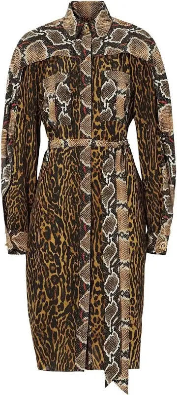 BURBERRY Leopard Animal Print Silk Belt Shirt Dress Size 2