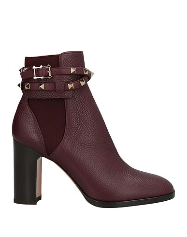 Valentino Garavani Rockstud Buckle-Wrap Ankle Booties Burgundy Size 7 US