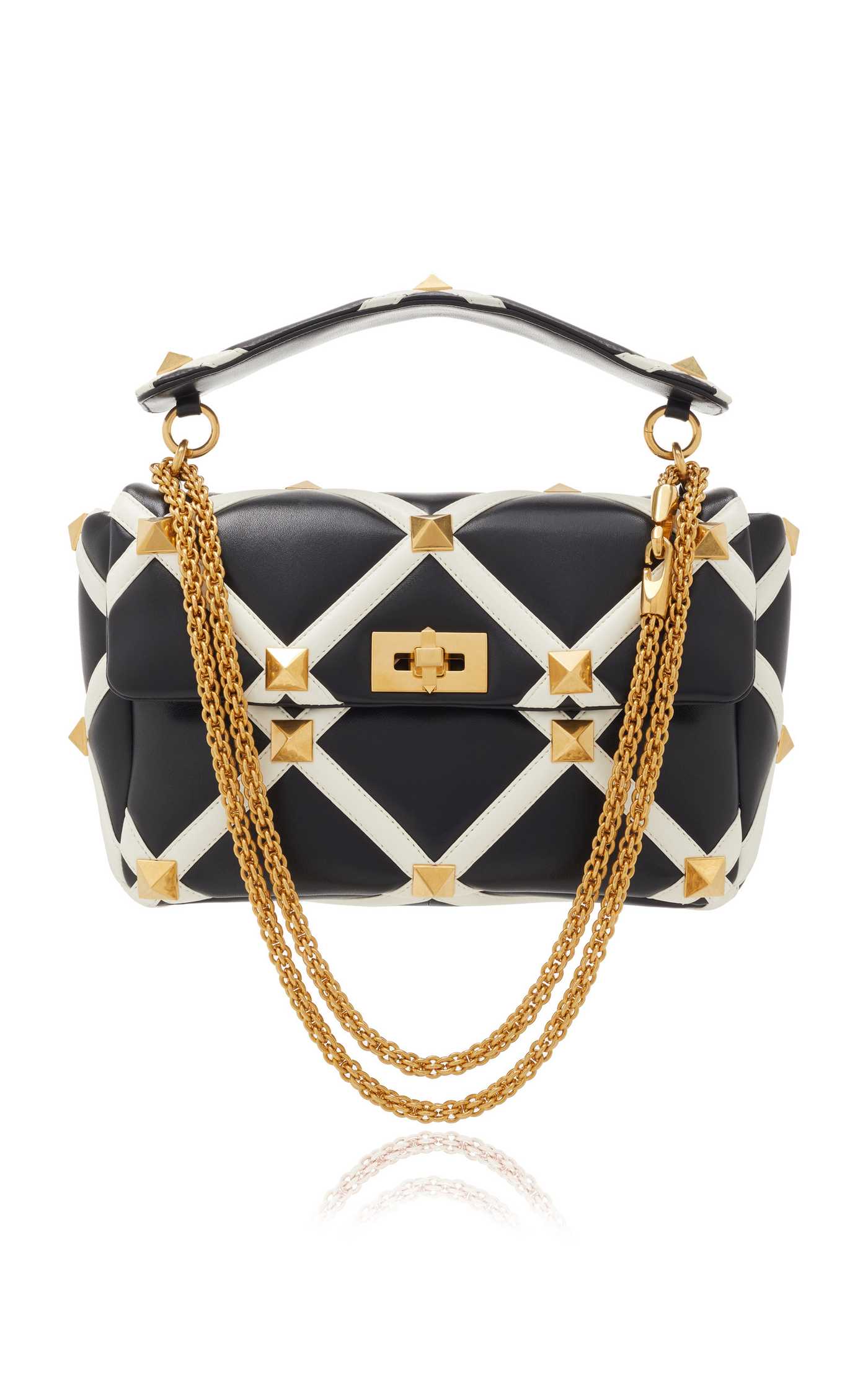 Valentino Garavani Nappa Large Roman Stud Shoulder Bag Black & White