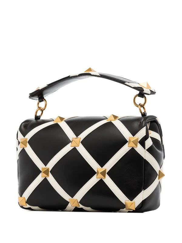 Valentino Garavani Nappa Large Roman Stud Shoulder Bag Black & White