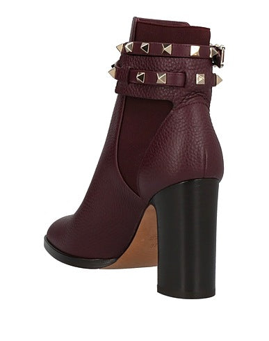 Valentino Garavani Rockstud Buckle-Wrap Ankle Booties Burgundy 7 US