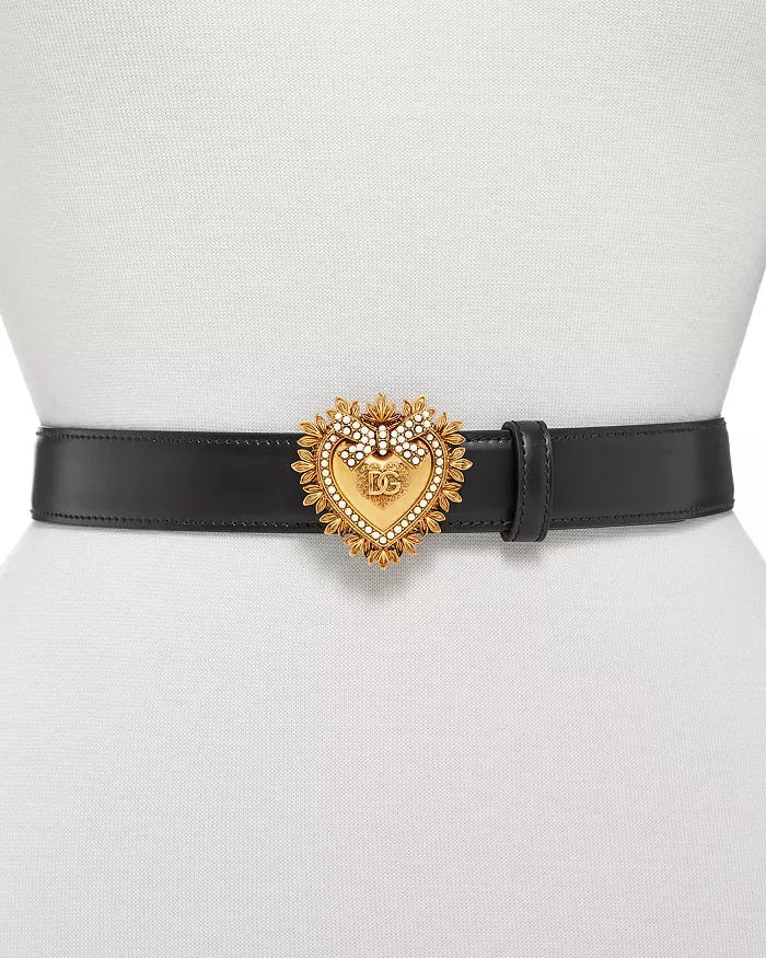 DOLCE & GABBANA Devotion Leather Belt Size 75CM