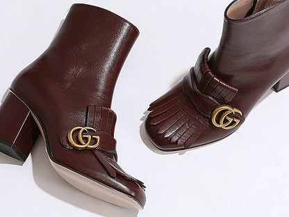 Gucci Marmont Gold GG Logo Ankle Boots Size 7US / 37EU