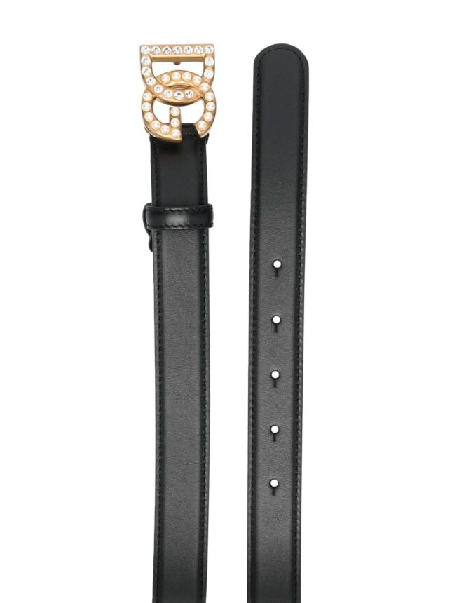 DOLCE & GABBANA Swarovski Crystal & Pearl Leather Belt Size 75